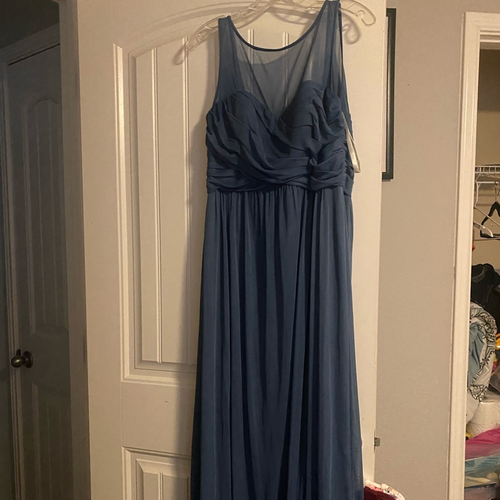 Color is steel blue David’s bridal great condition